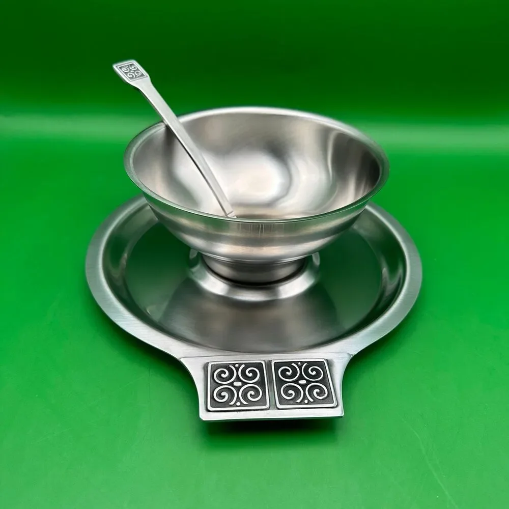 Vintage Mid Century Stainless Steel Sauce Gravy Bowl & Ladle Set Japan